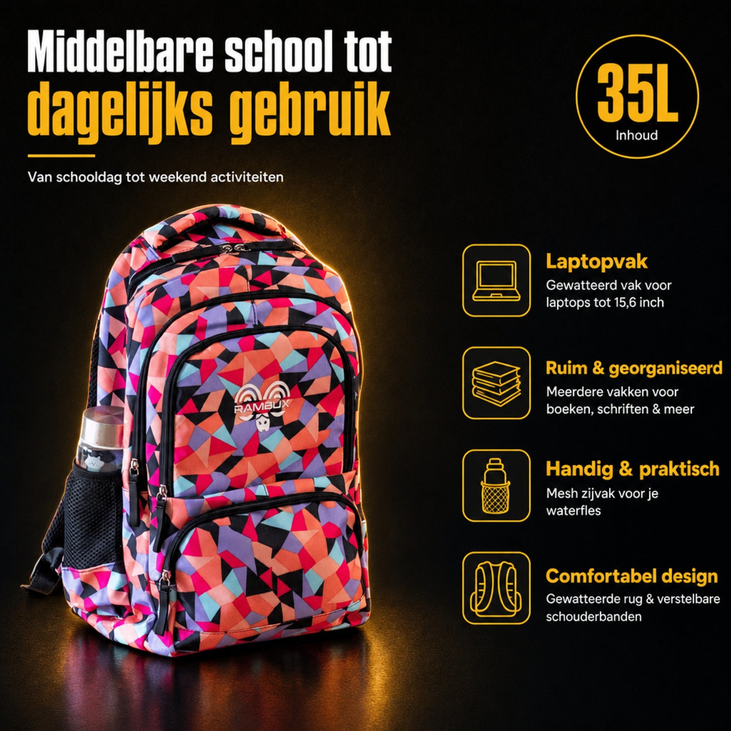 Schooltas Set Zwart Abstract 3-delig
