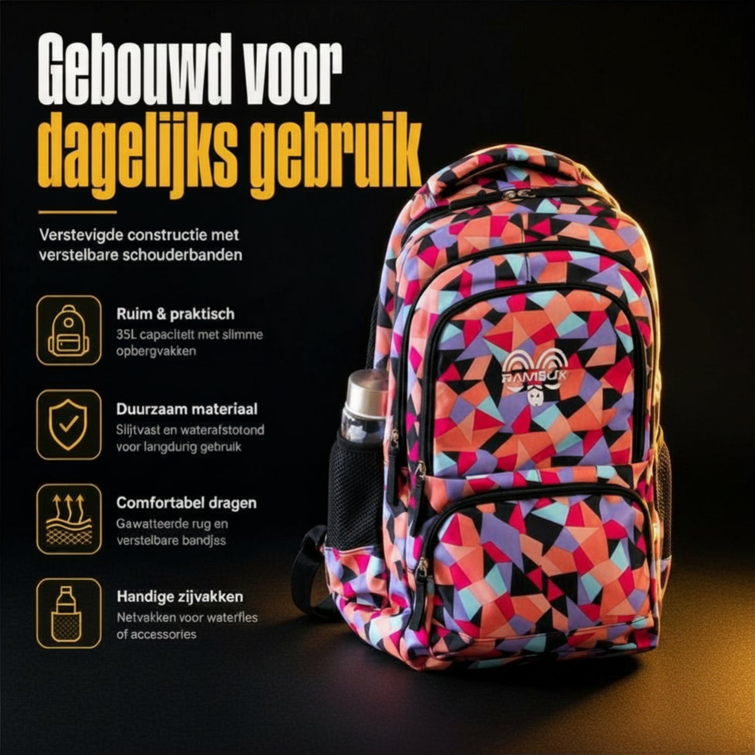 Schooltas Set Zwart Abstract 3-delig