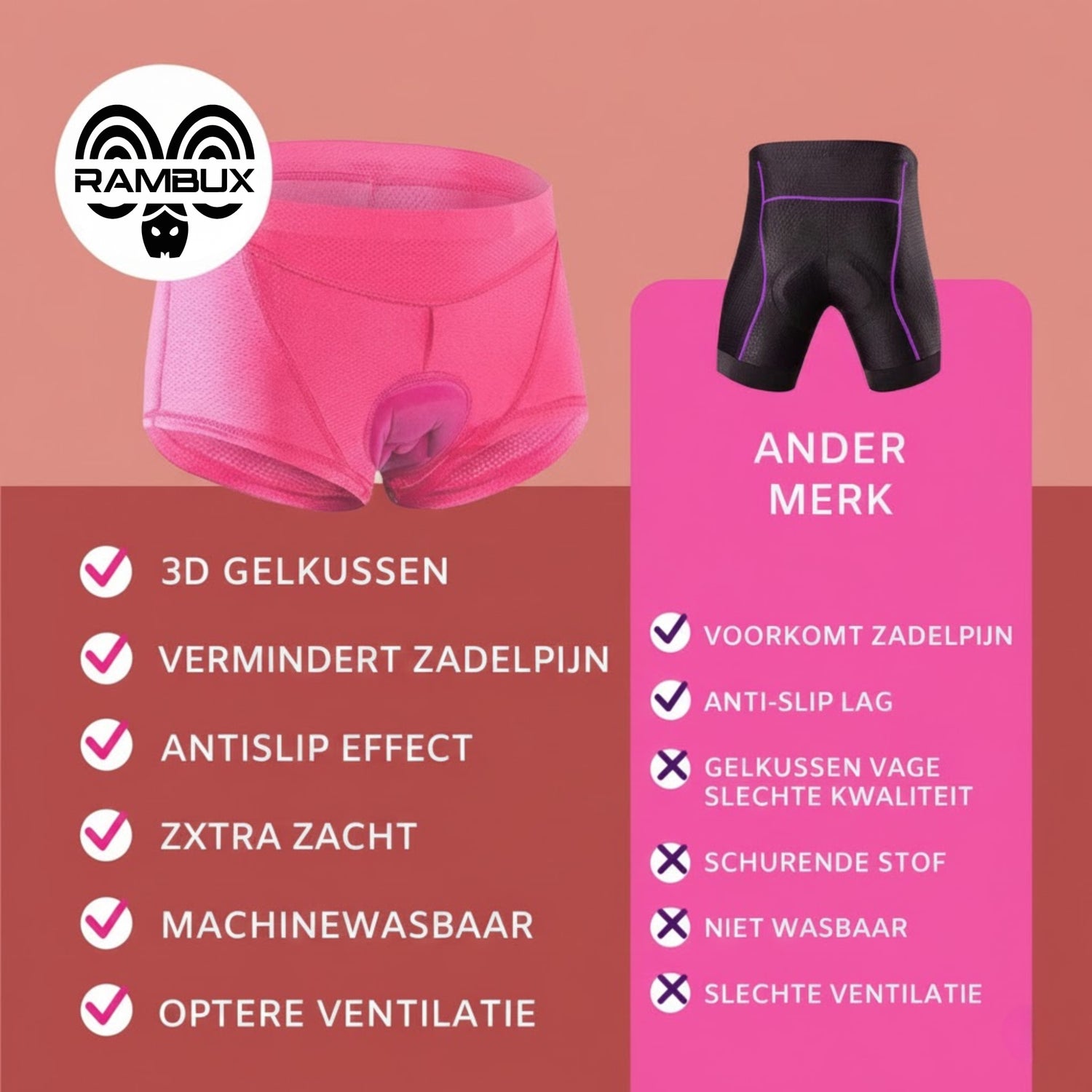 Fietsonderbroek Met Zeem - Dames - Roze