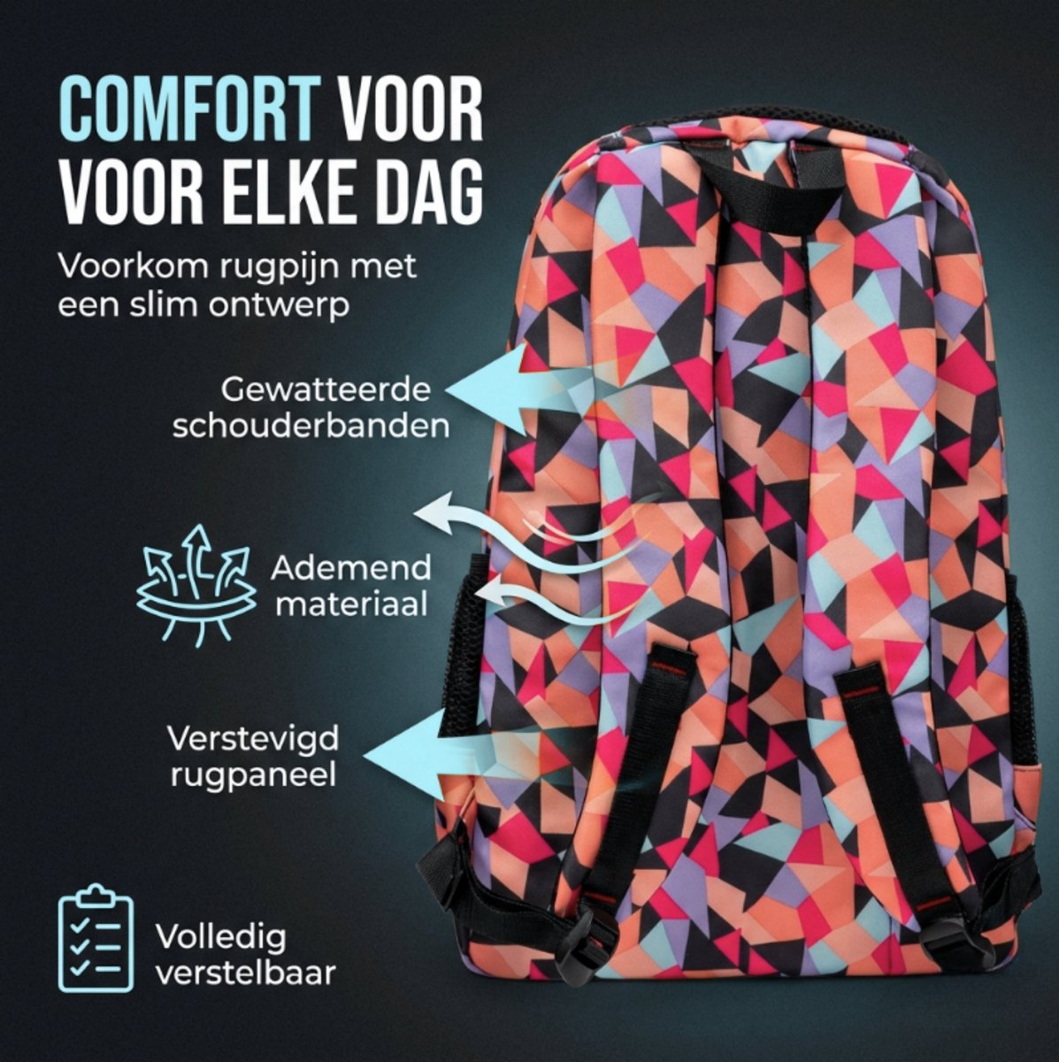 Schooltas Set Zwart Abstract 3-delig