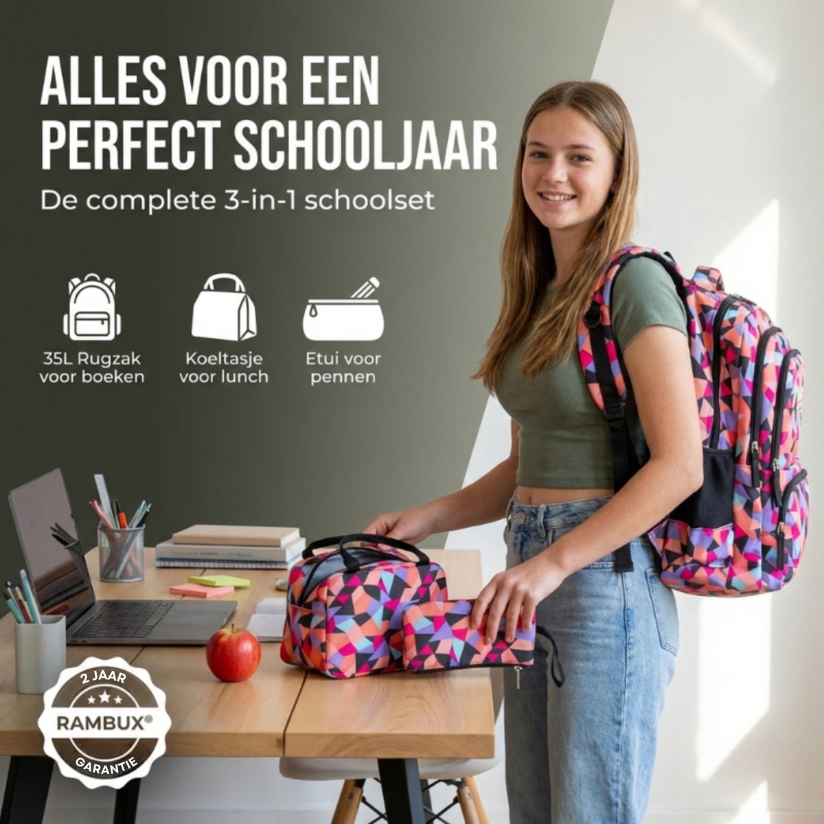 Schooltas Set Zwart Abstract 3-delig