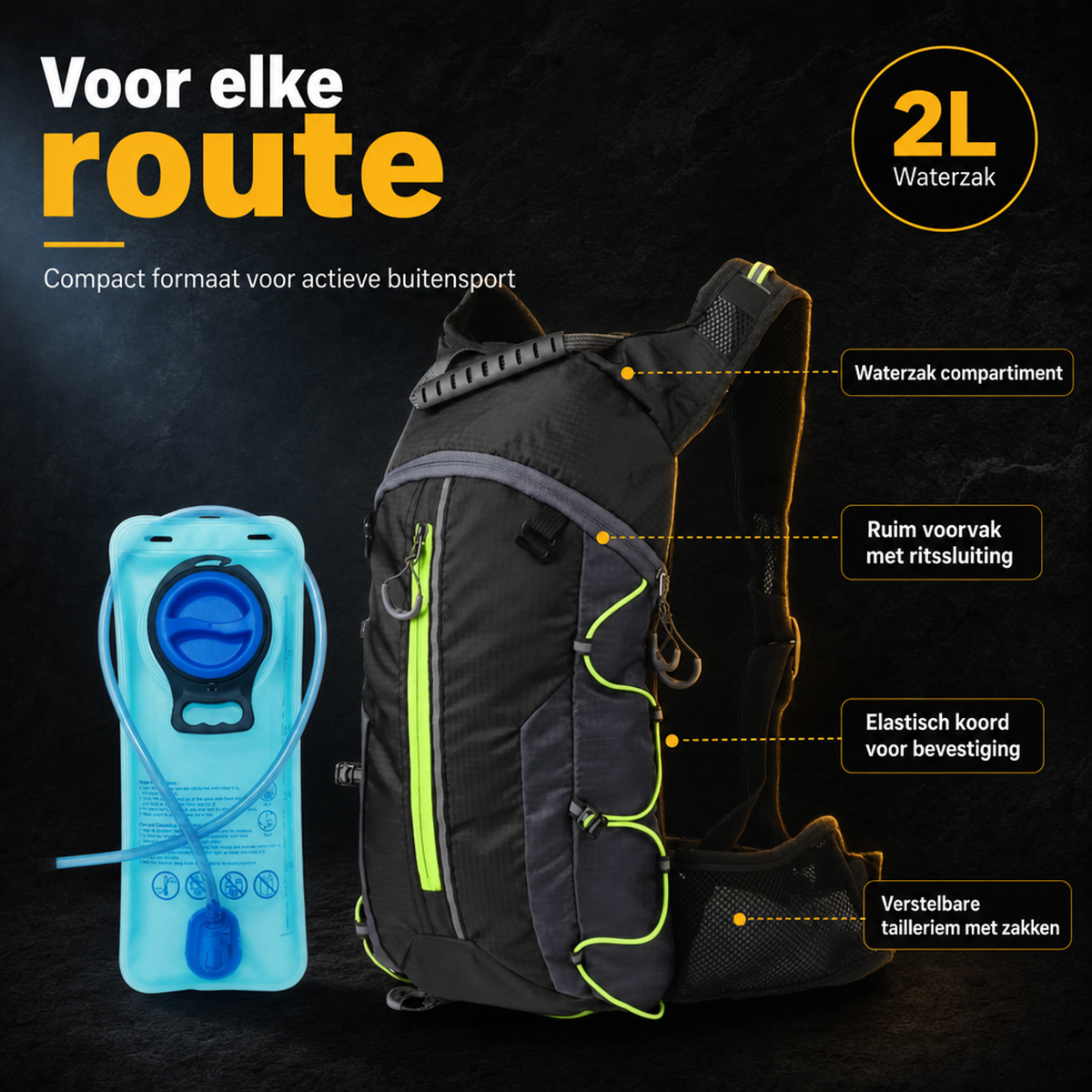 Hydratatie Rugzak Zwart Grijs 2 Liter