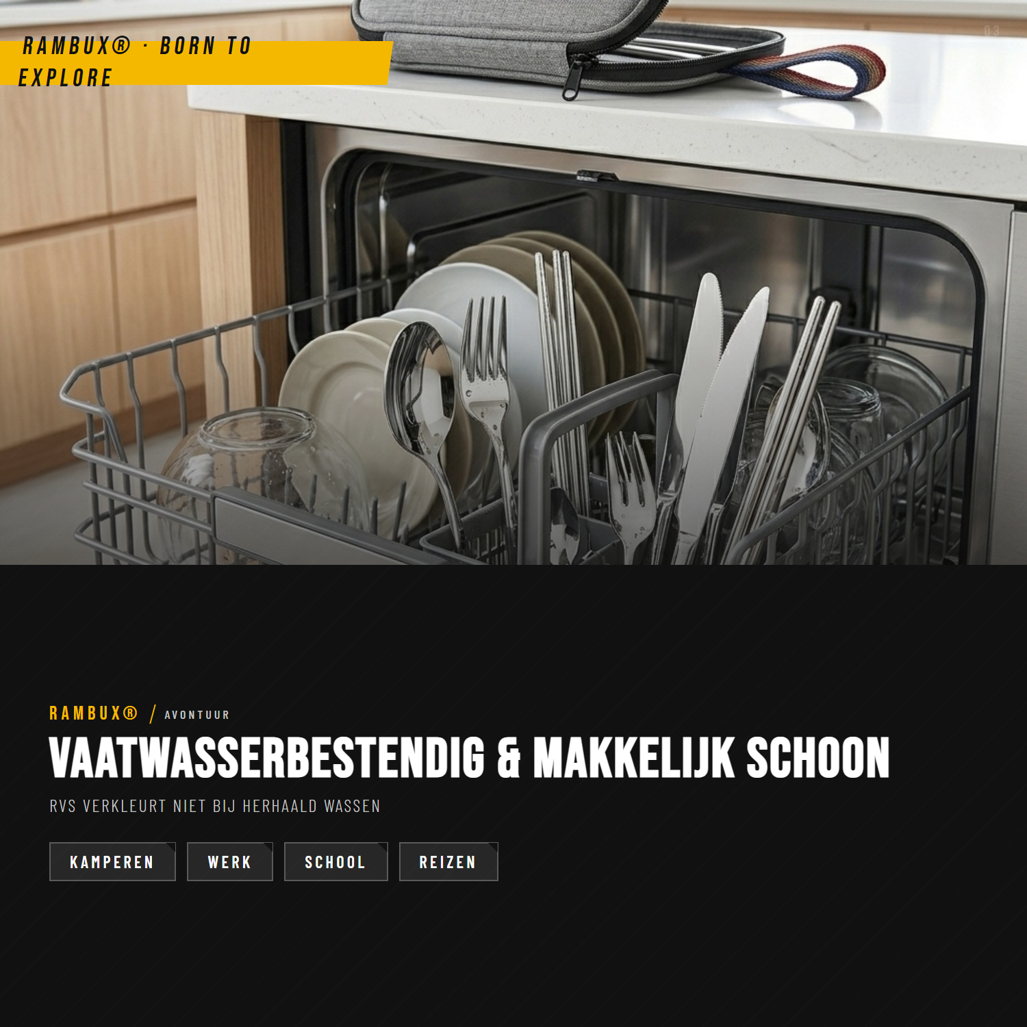 RAMBUX® - RVS Bestekset - Mes Vork Lepel & Stokjes - met Etui - Grijs