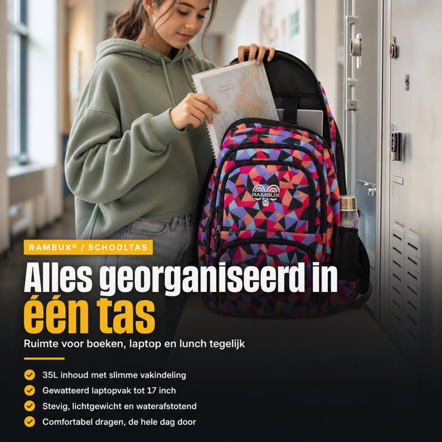 Schooltas Set Zwart Abstract 3-delig