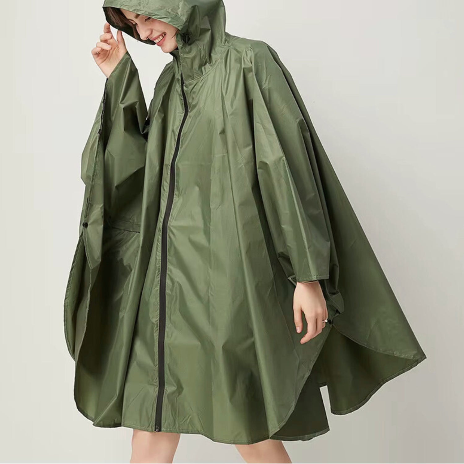 Poncho Regenjas met Capuchon Legergroen