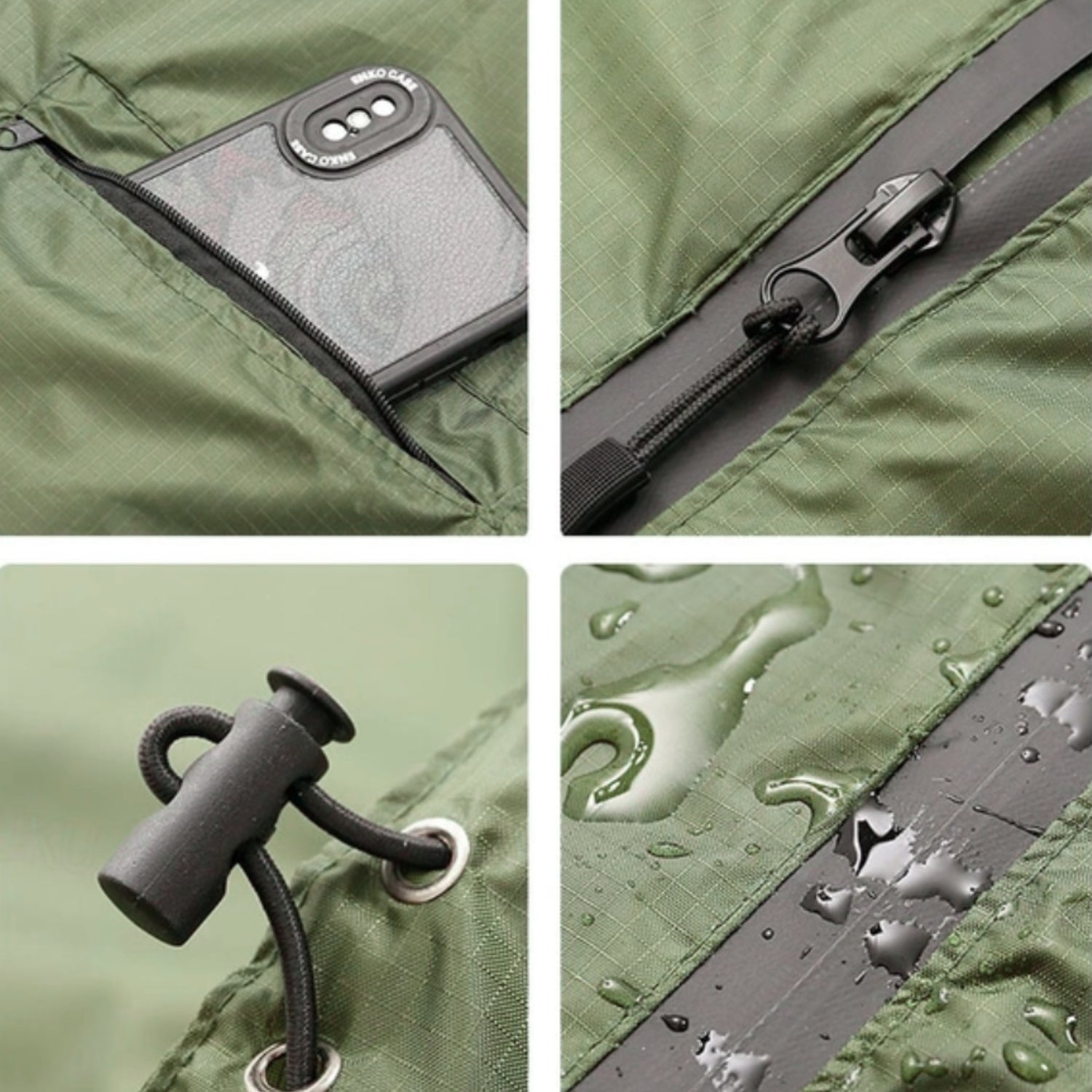 Poncho Regenjas met Capuchon Legergroen